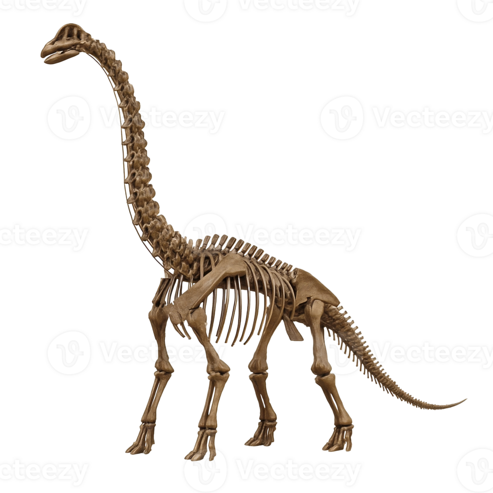 Brachiosaurus skeleton displayed against a transparent background captivates with ancient grace png