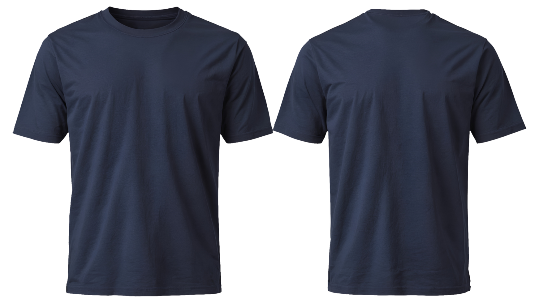 Plain Navy Blue T-Shirts Front and Back Views isolated on transparent Background png