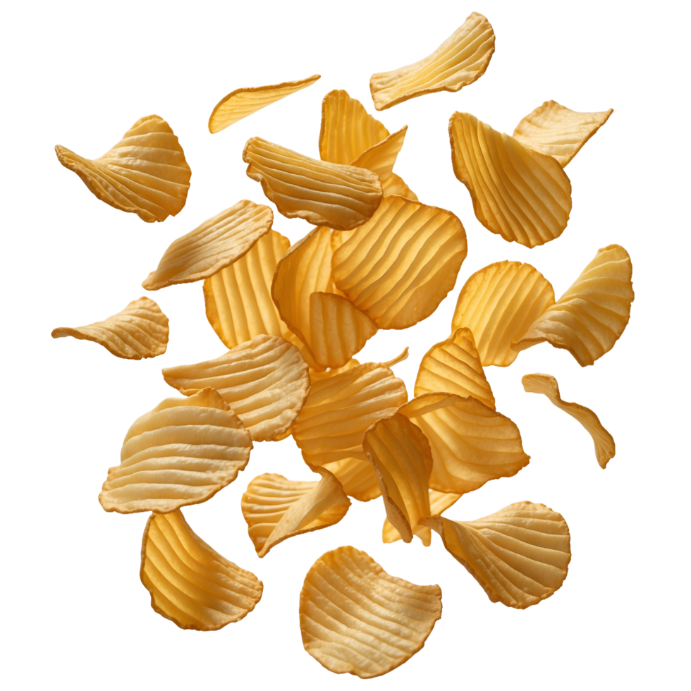 Floating Crunchy Potato Chips isolated on Transparent Background png