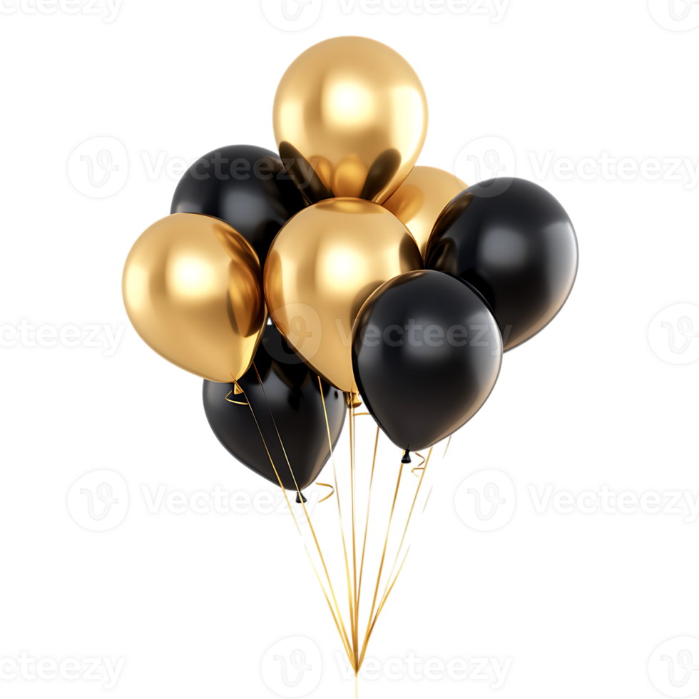 black and gold balloons on a transparent background png