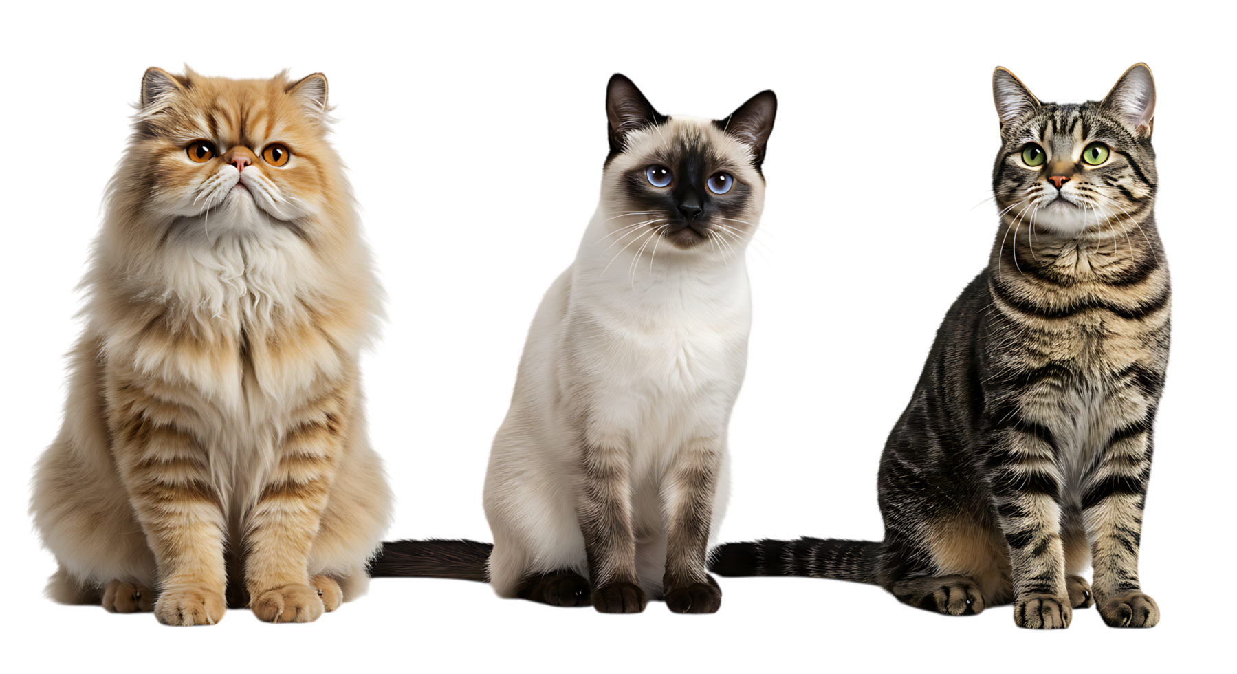three cats are sitting side by side png