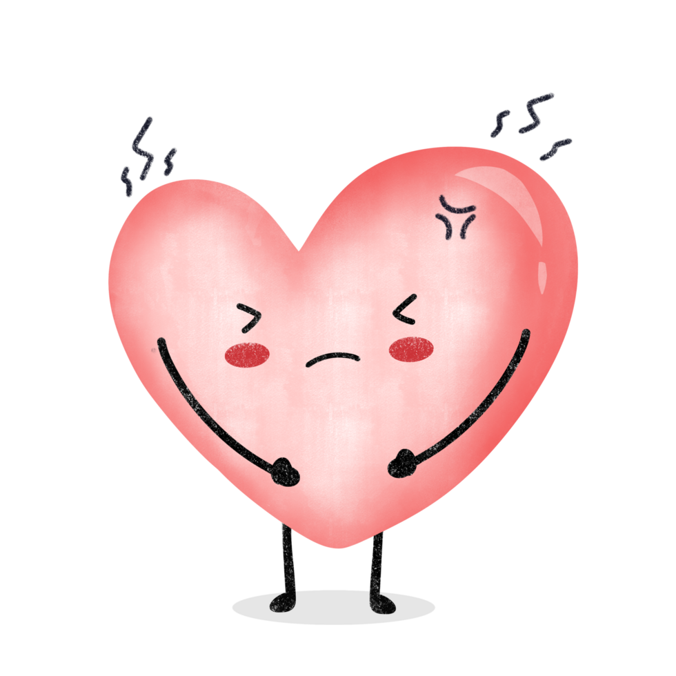 A cartoon heart with a sad face png
