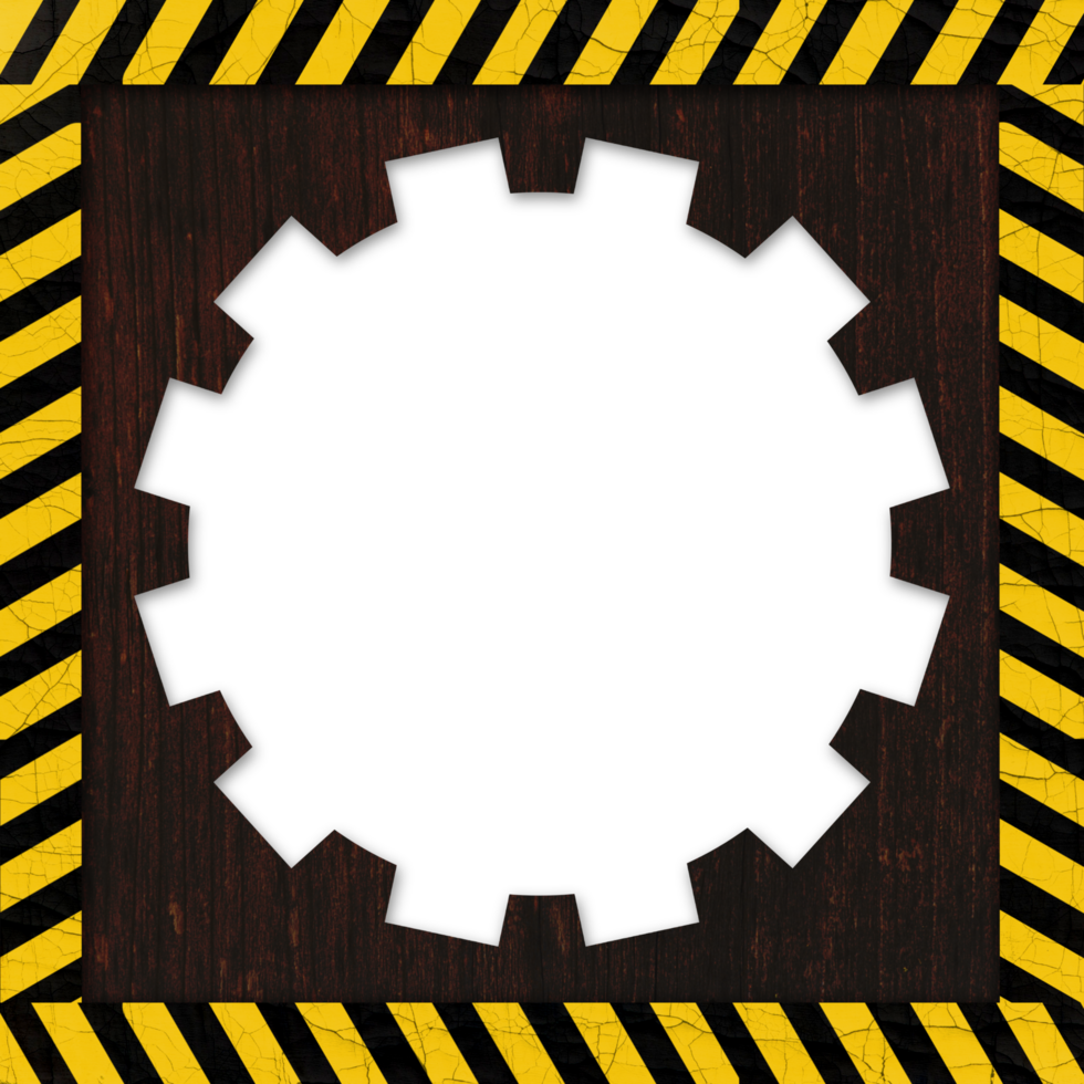 A black and yellow striped background with a black and yellow gear png