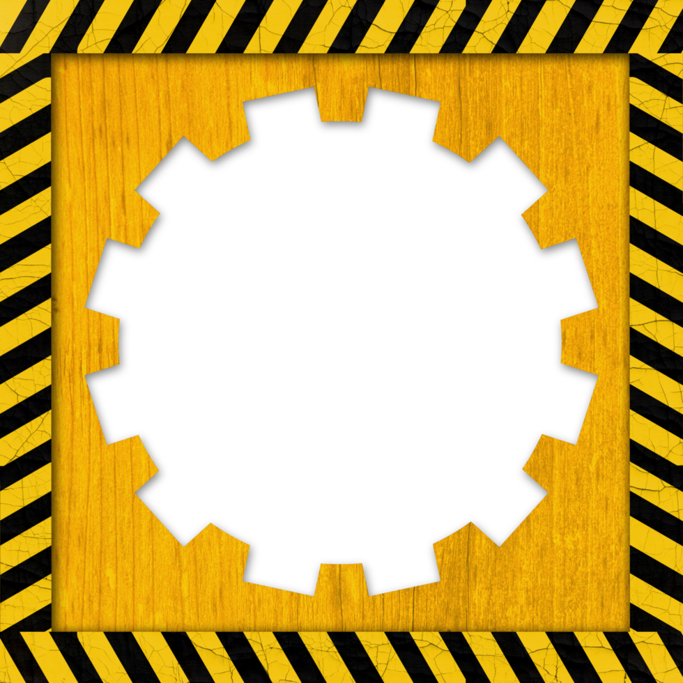 A black and yellow striped background with a black and yellow gear wheel png