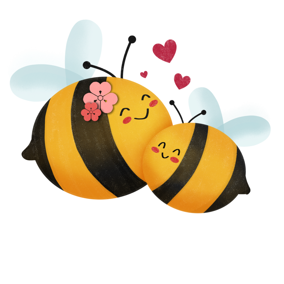 Two cute bees with hearts on their backs png