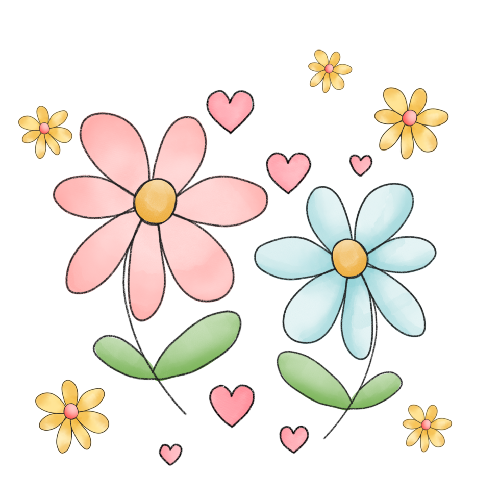 spring flowers with hearts on Transparent background png