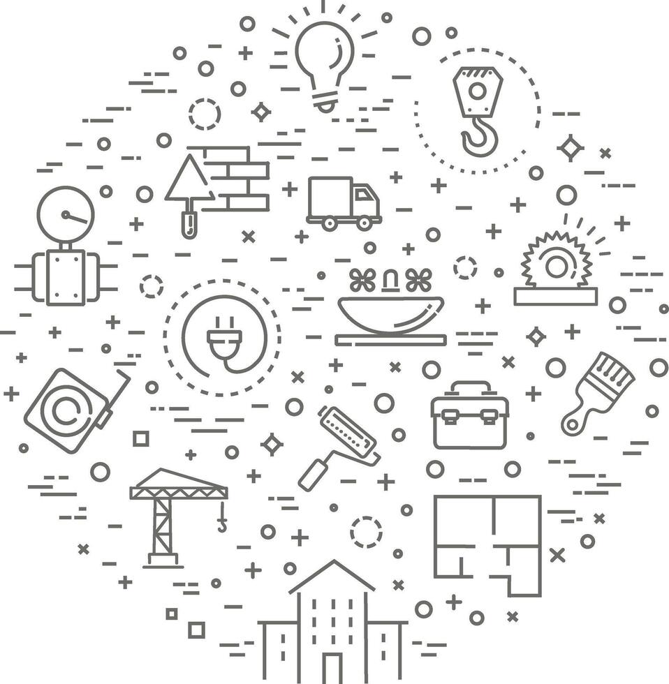 Outline web icons set - construction, home repair tools vector