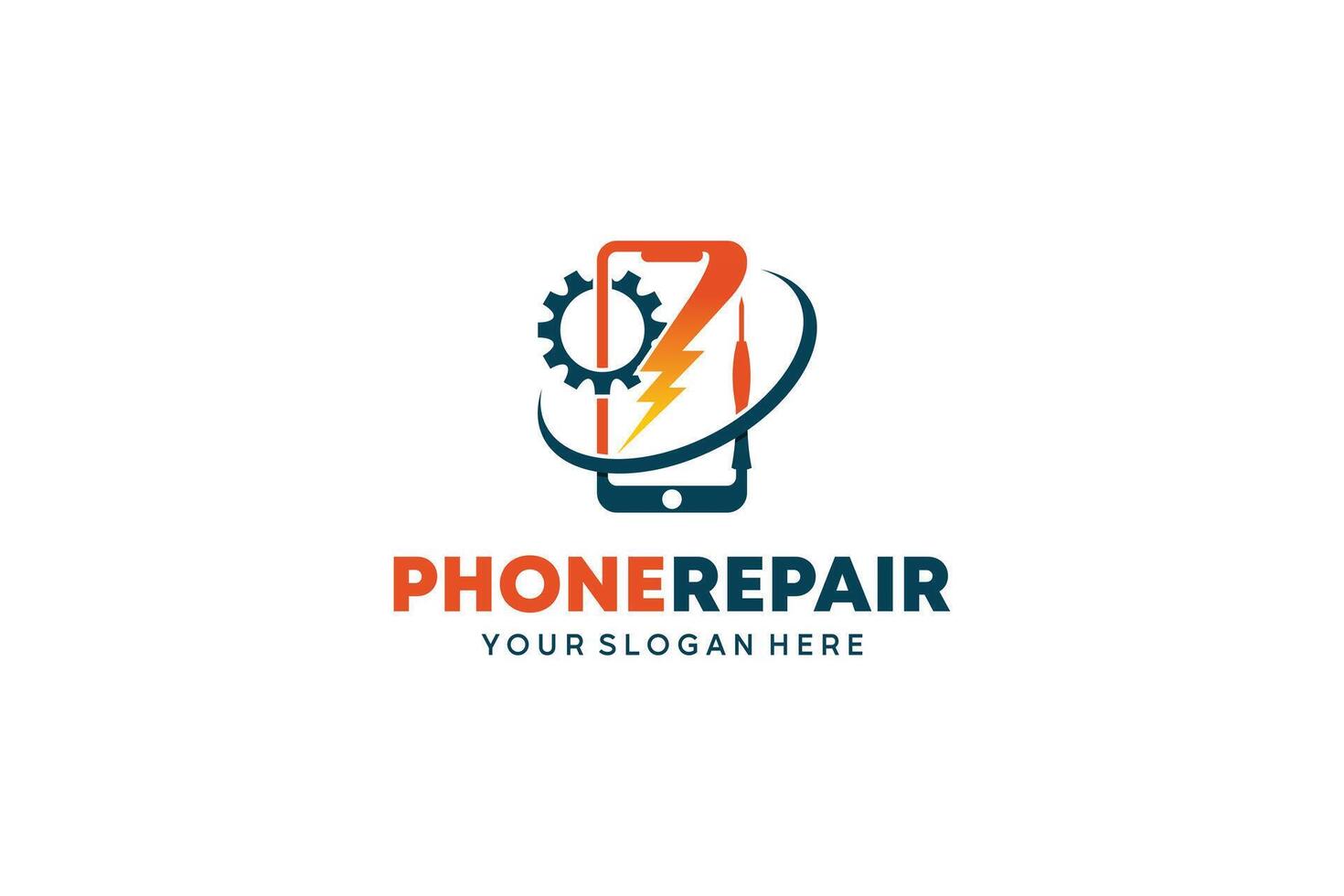 Mobile phone repair logo design with lightning or electricity icon symbol vector