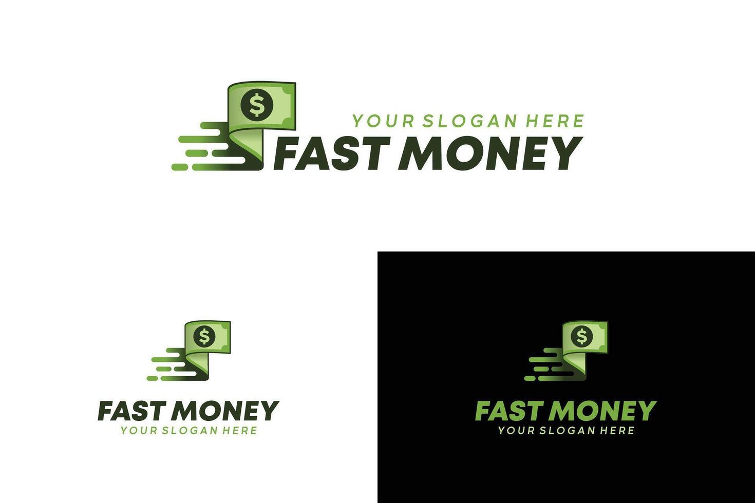Fast money logo. illustration of fast banknote payment symbol with creative concept vector