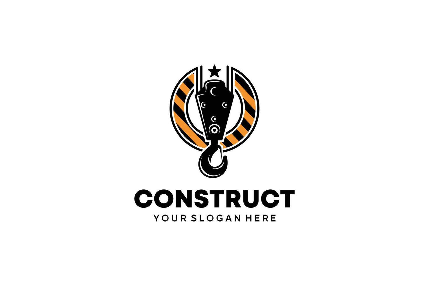 Crane hook logo design with silhouette with heavy equipment or construction theme vector