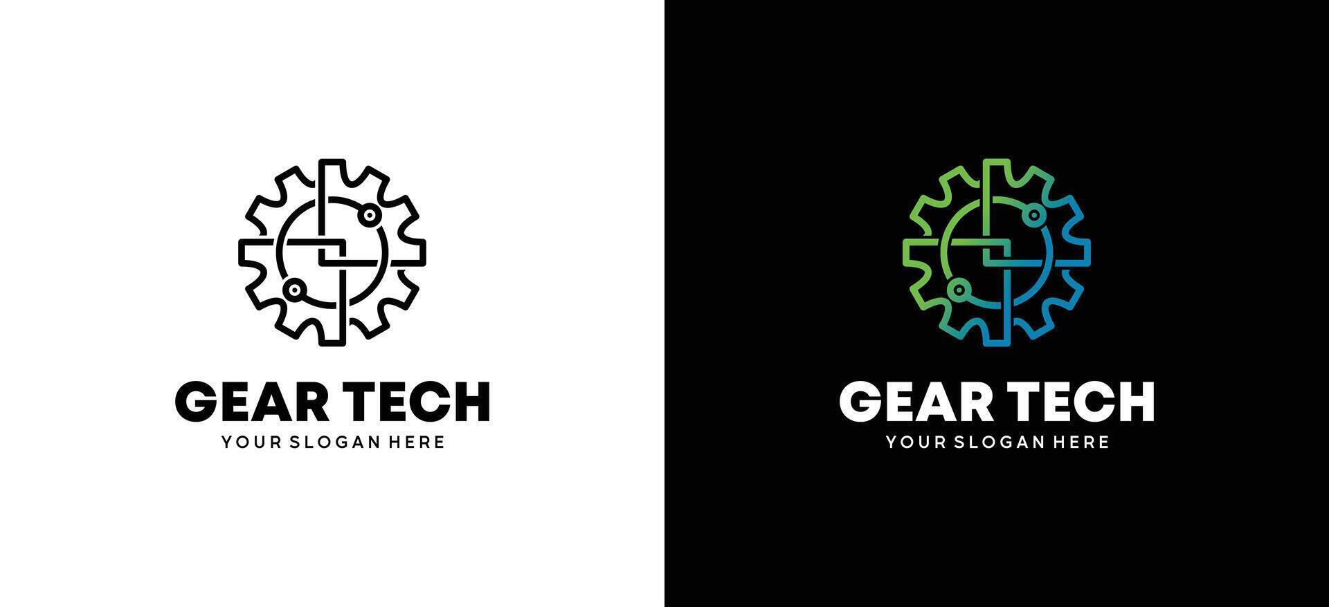 Technology gear logo illustration design template with creative bold line concept vector