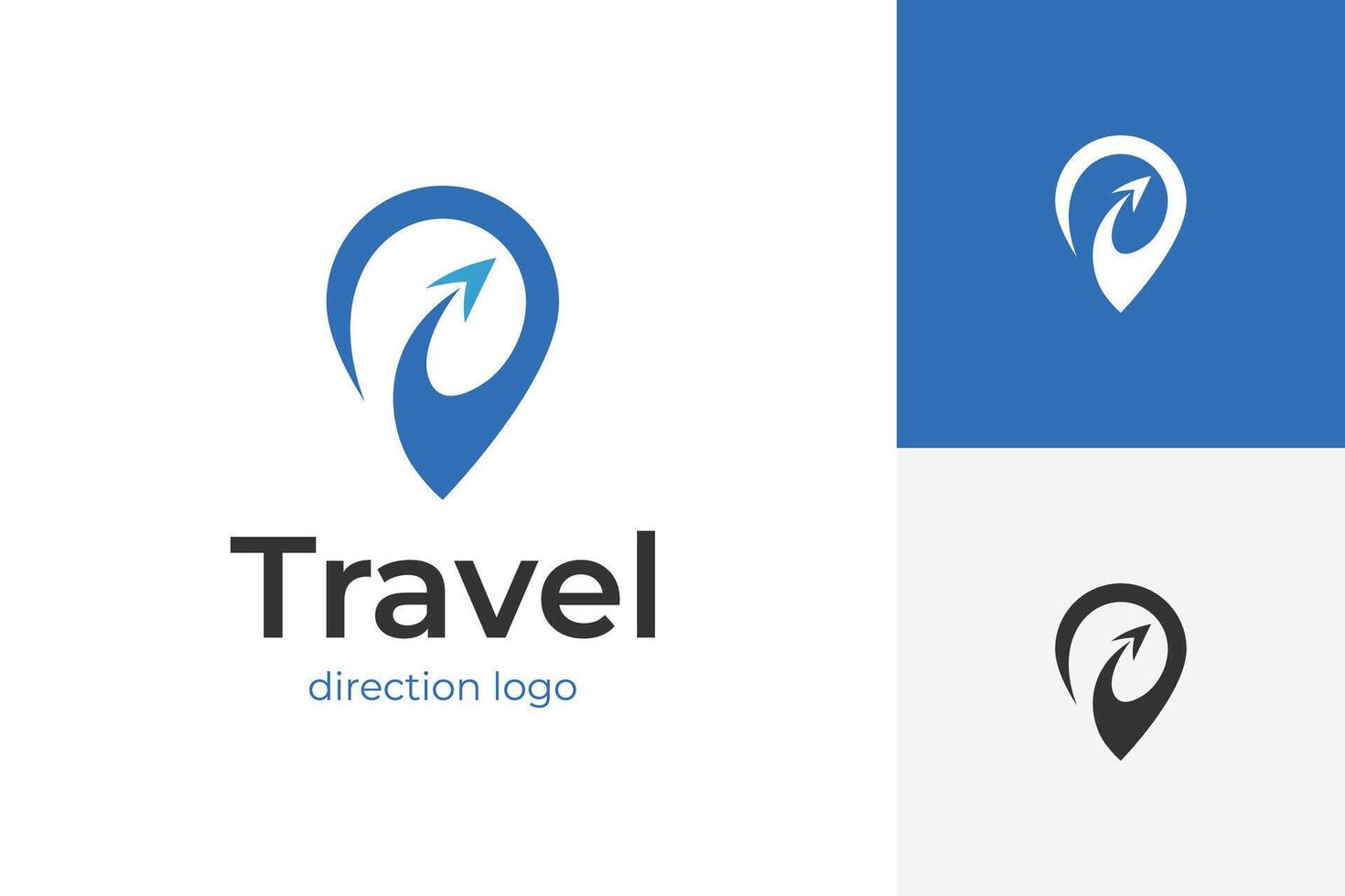 Travel agency logo icon design with abstract pin map and plane flight for trip tour graphic symbol illustration vector