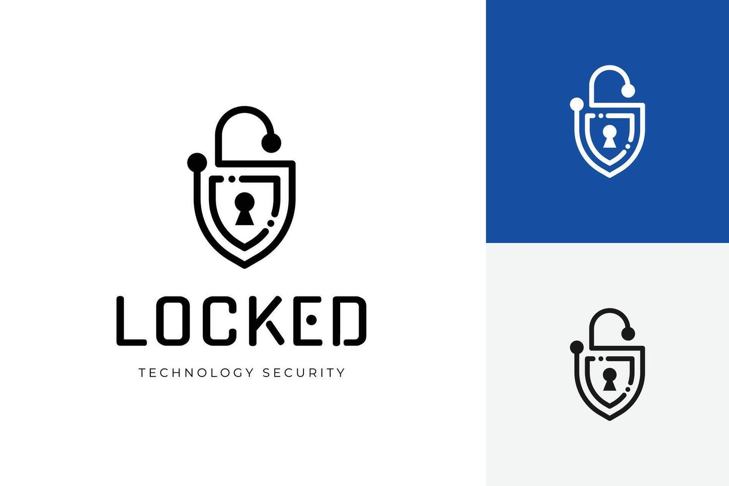 Security line logo icon design with shield and padlock graphic symbol for cyber defend, website secure logo template vector