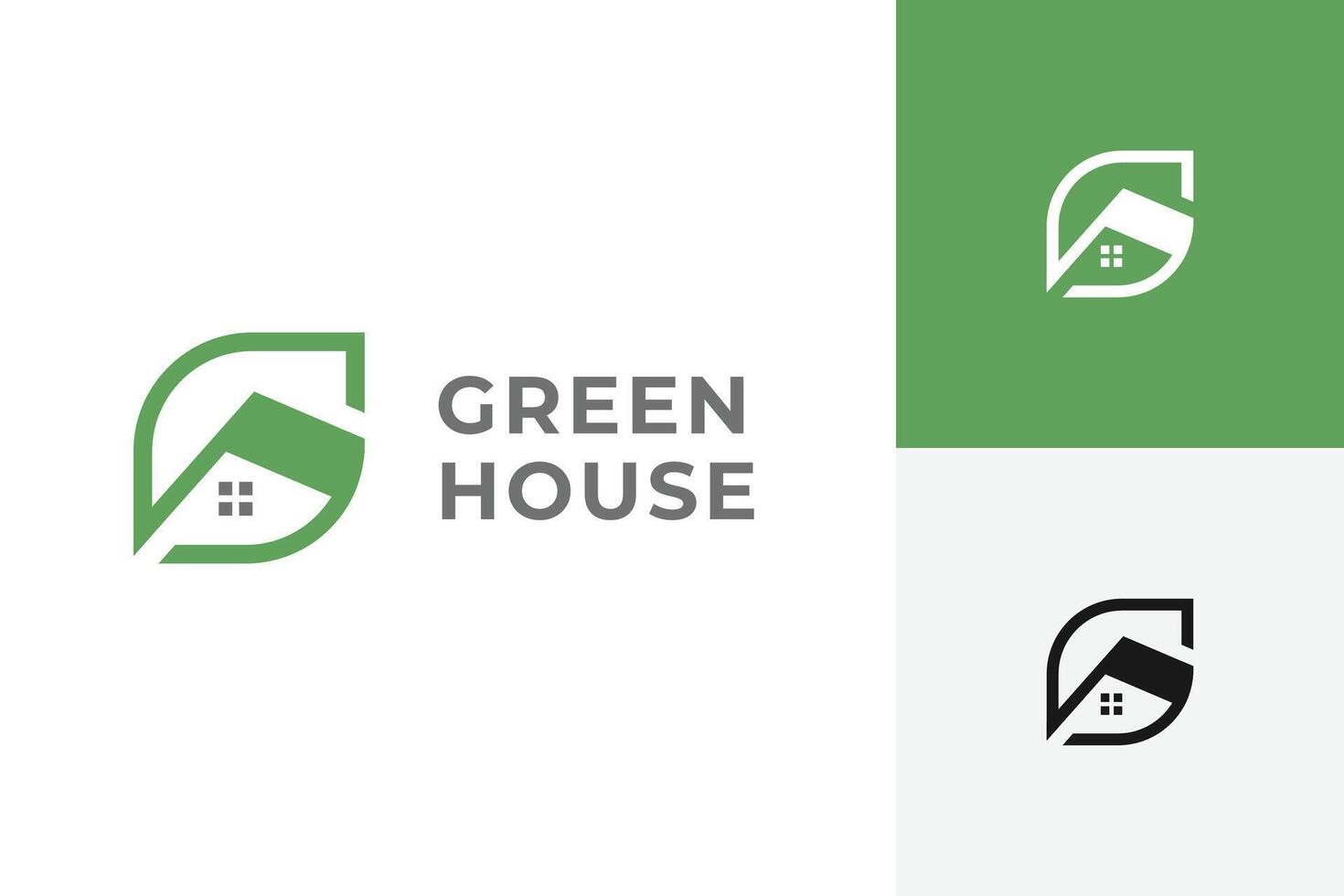 Green house logo icon design with line leaf illustration graphic symbol for Eco friendly home logo template vector