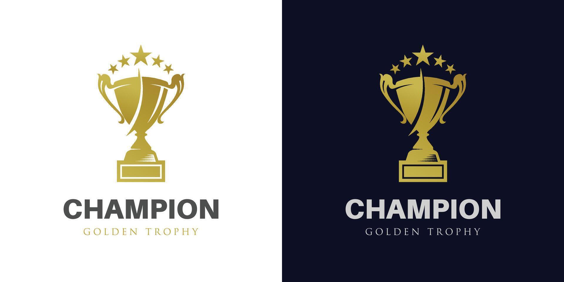 Trophy champion logo design with star graphic element. for winner award logo template vector