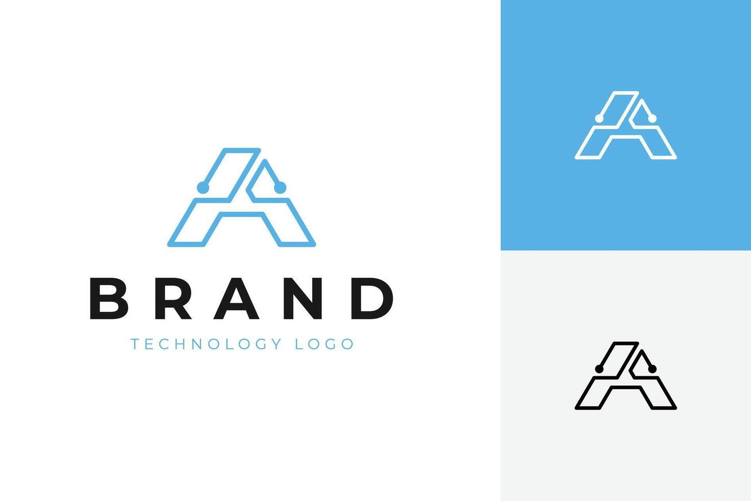 Abstract Letter A tech concept logo icon design with outline simple symbol vector