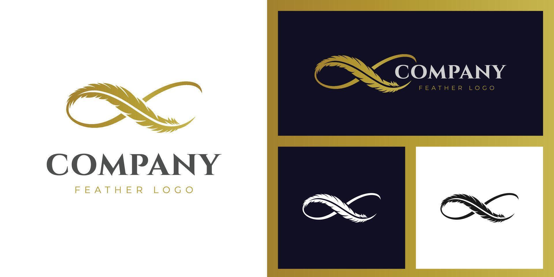 elegant feather infinite logo design, luxury feather element design illustration vector