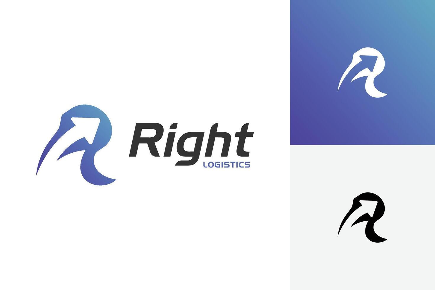 Initial Letter R with arrow right symbol logo design. creative Initial Letter Logo template vector
