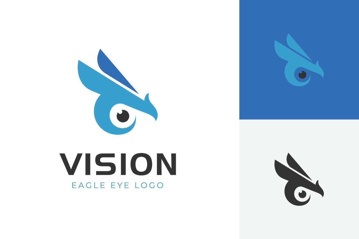 Eagle with eye logo icon design with flight hawk graphic concept for spy mission, cinema photography logo idea vector
