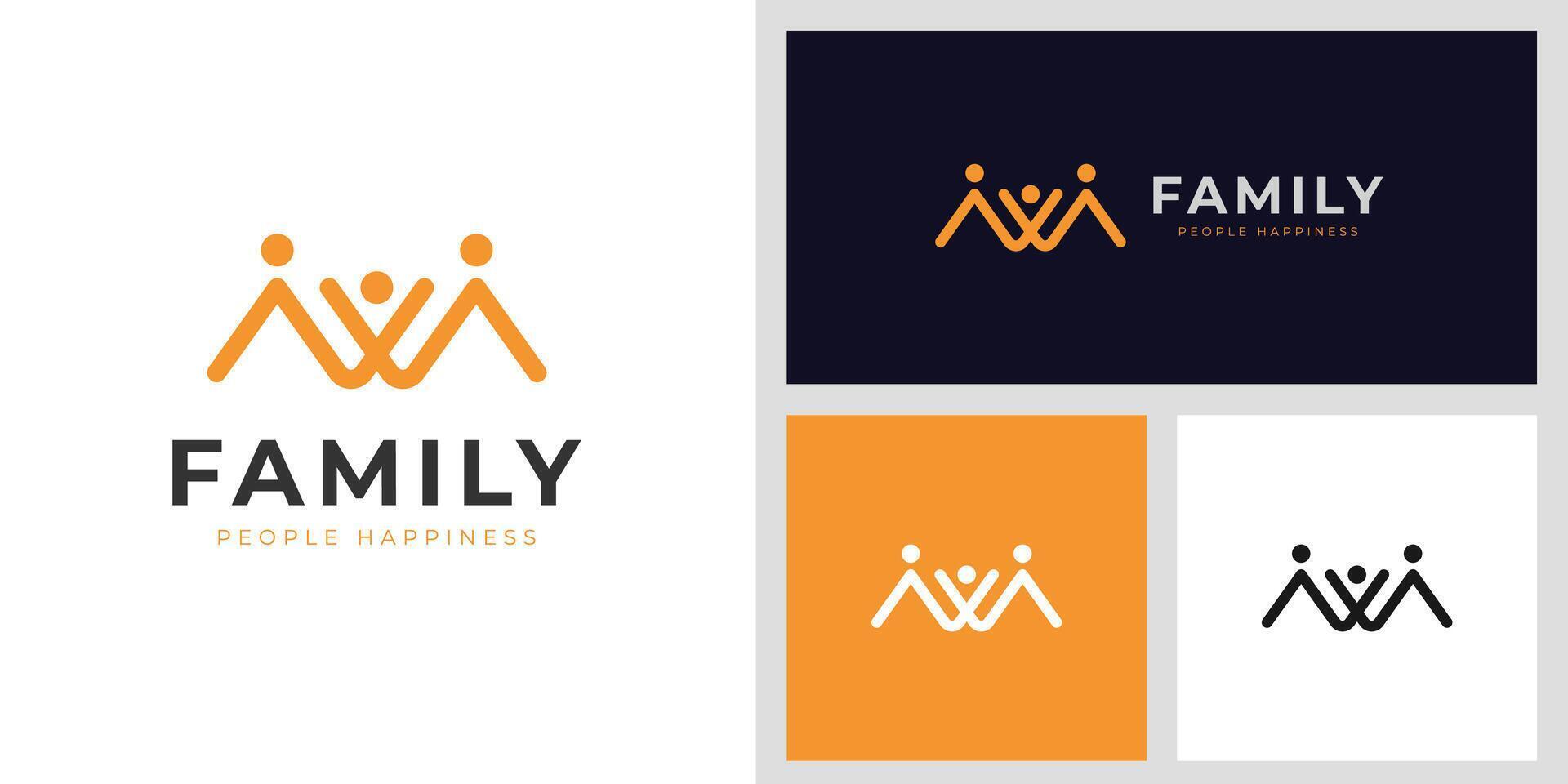 Happy family simple logo icon design with line style symbol for dad and mom stand together, Relationship concept logo vector