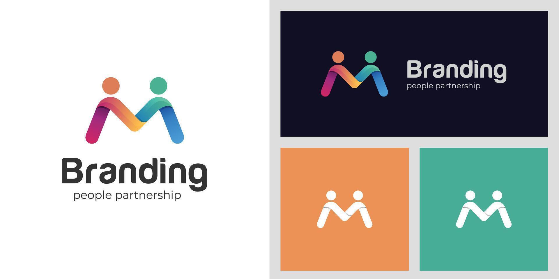 Modern logos of Initial Letter M with People icon design. Creative Connecting Partnership business People concept symbol. vector