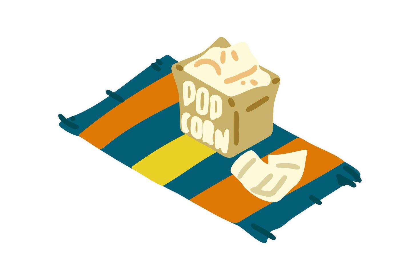 Popcorn on Striped Picnic Blanket vector