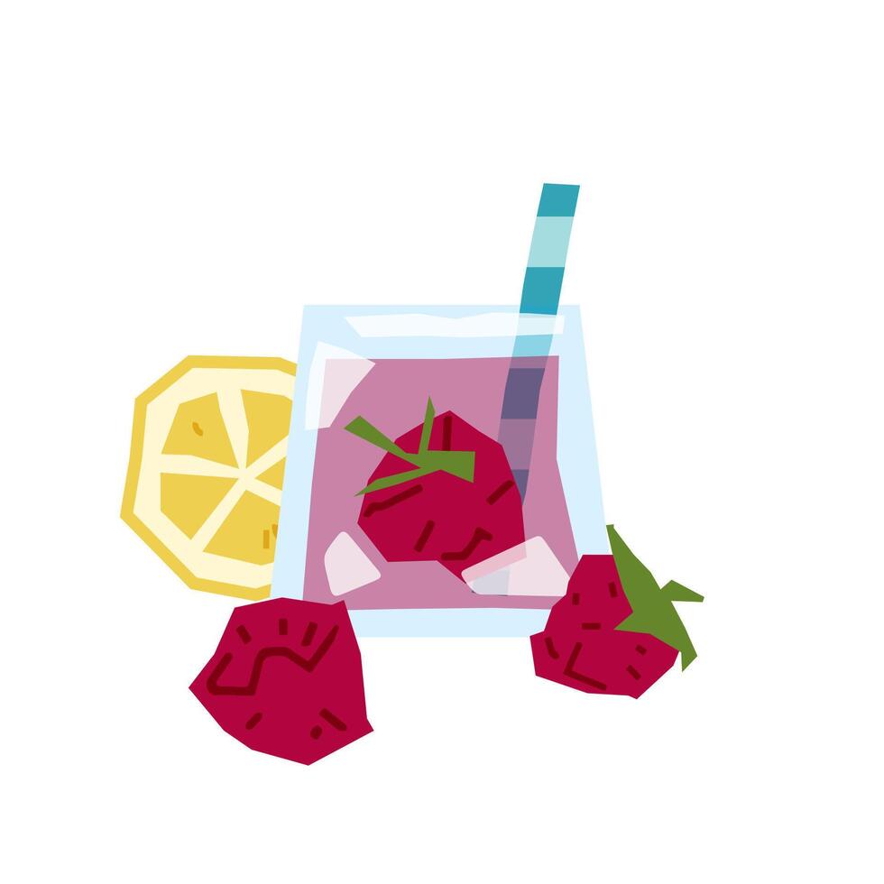 Strawberry Lemonade Glass Flat Illustration vector