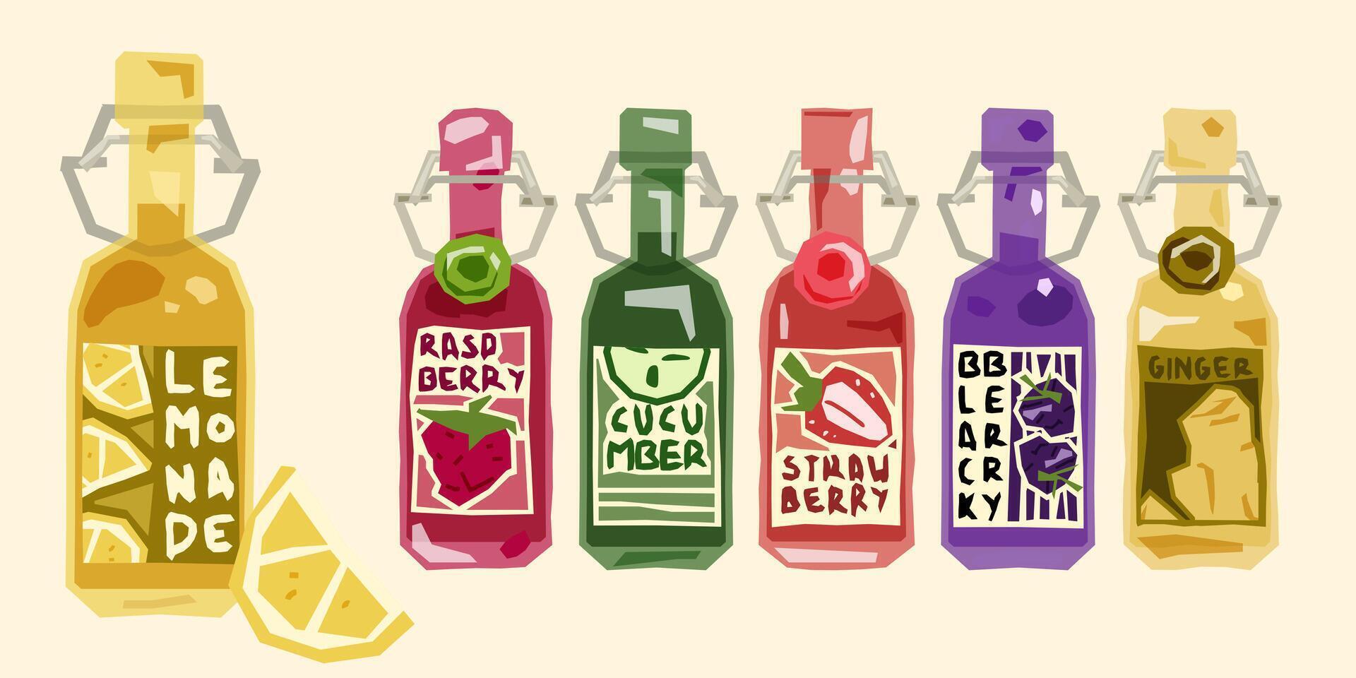 Cartoon Bottled Drinks Set vector