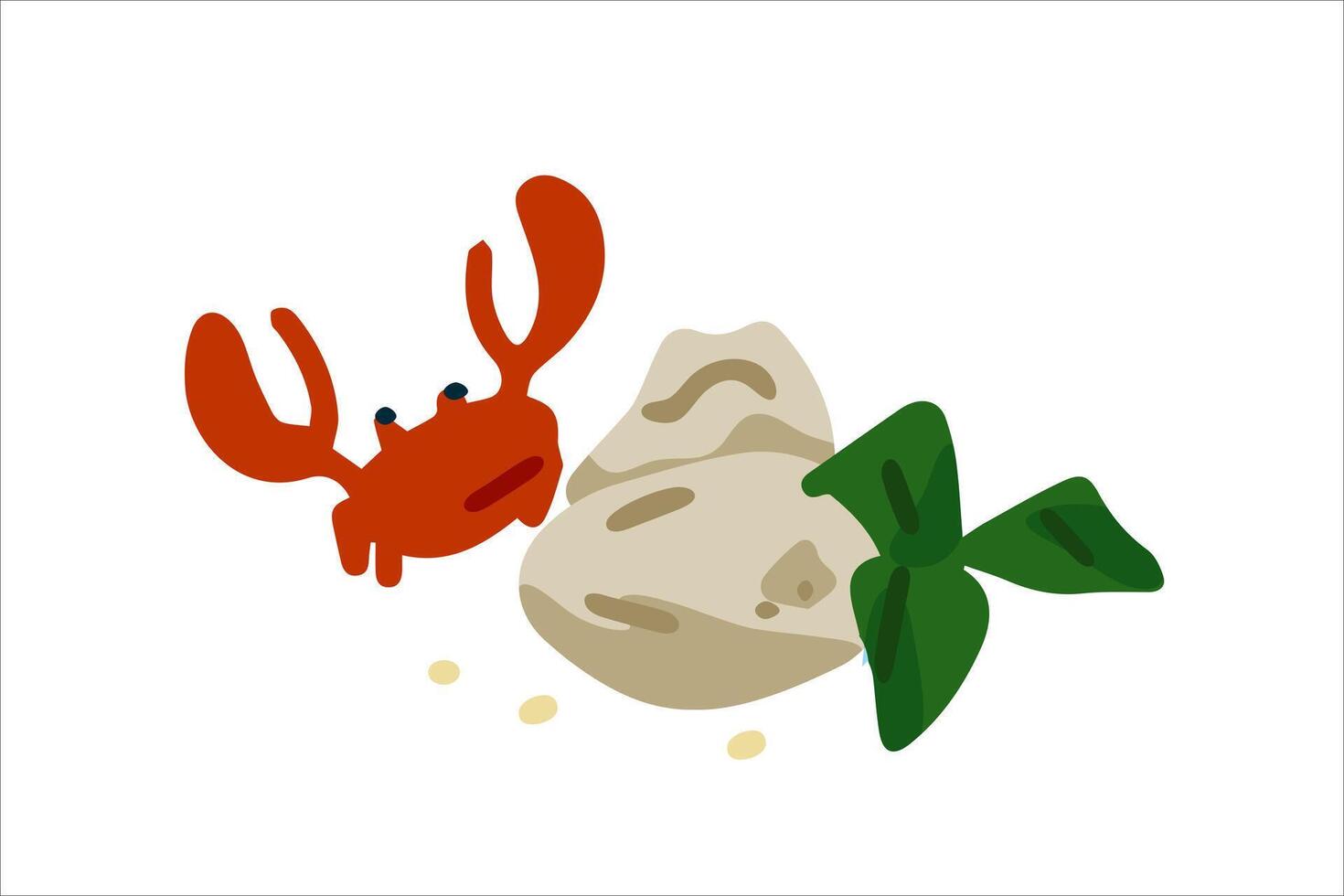 Cartoon Crab and Rock Illustration vector