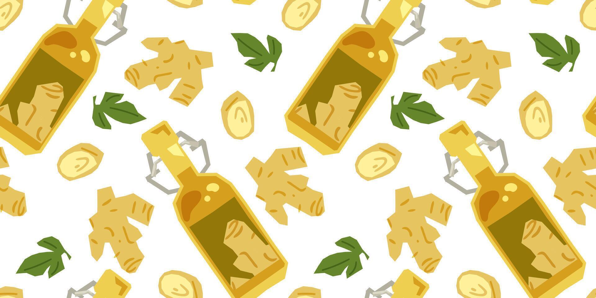 Seamless Ginger Bottle Lemonade Pattern vector