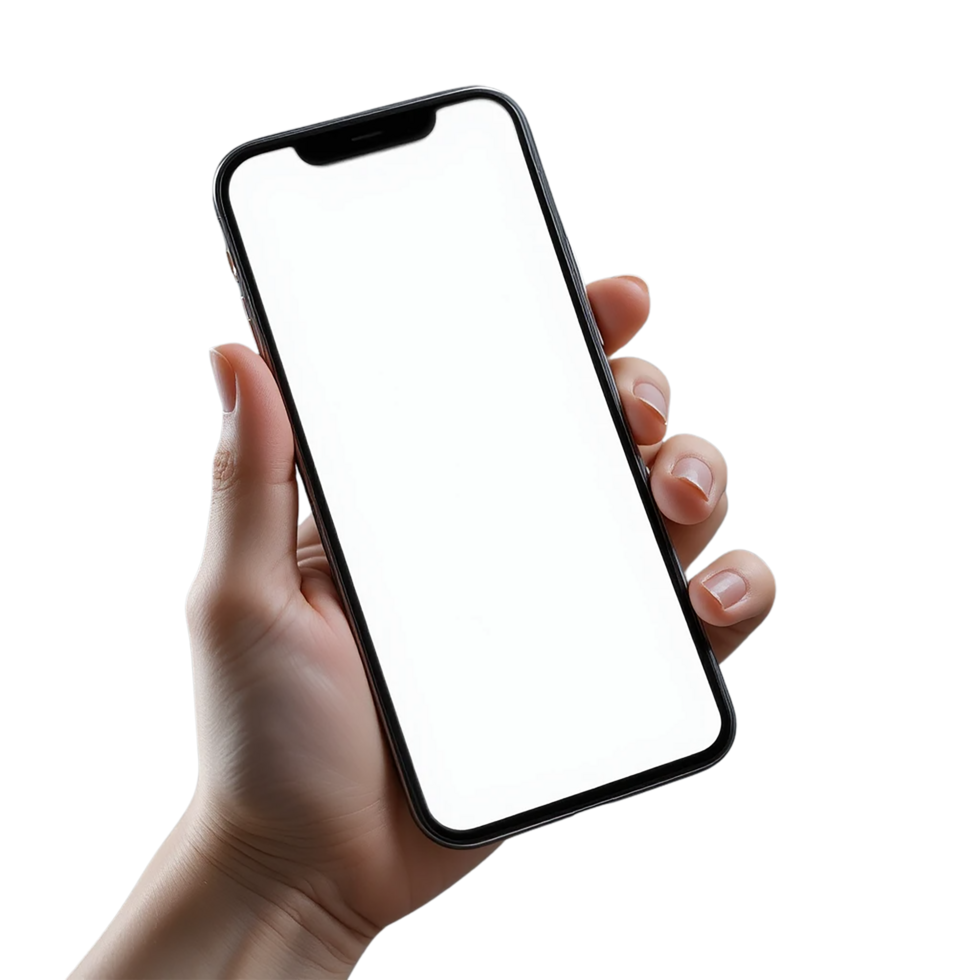 A woman's hand holds a blank touchscreen smartphone, a digital device for wireless communication technology, hand holding smart phone, mobile phone in hand png