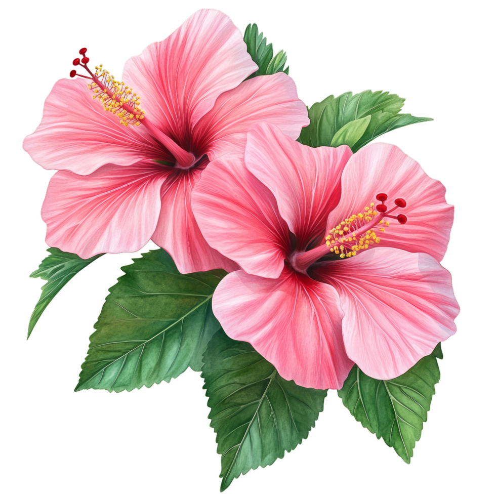 A vibrant red hibiscus flower and a delicate pink hibiscus bloom showcase their floral beauty png
