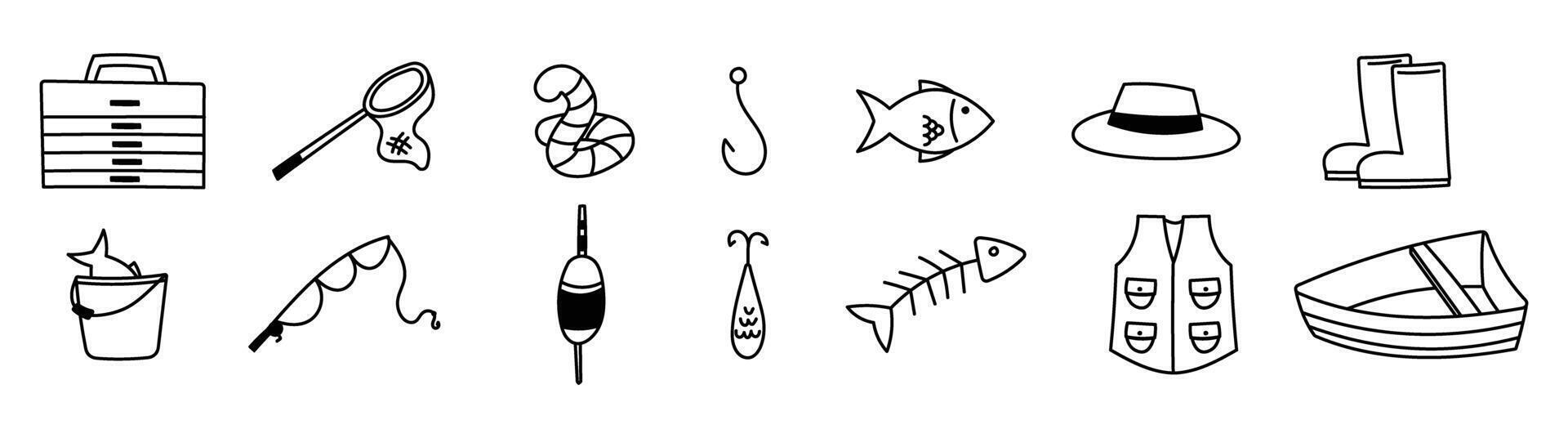 hand drawing fishing hobby hand drawing icon bundle vector