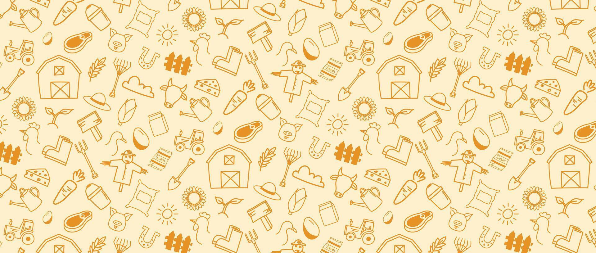 hand drawing farm barn doodle pattern background funny vector