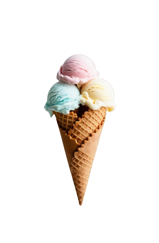 A delicious chocolate ice cream in a waffle cone is a sweet and cold summer refreshment, ice cream cone. png