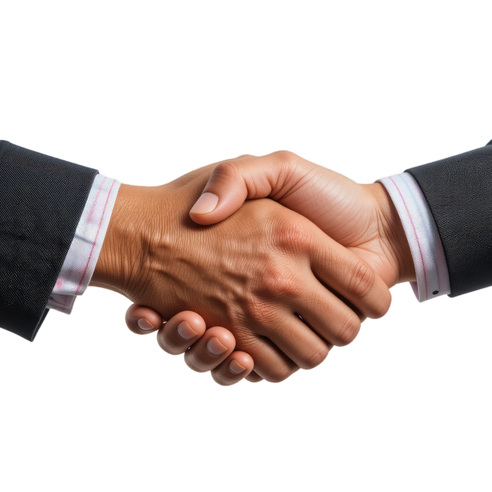 A business handshake between two men in suits signifies agreement and partnership png