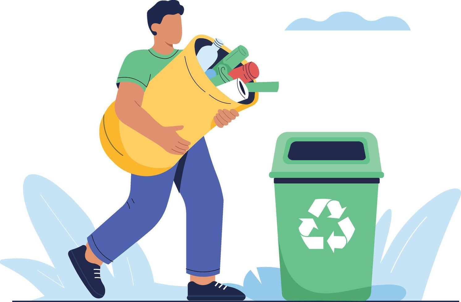 Man Recycling Waste at a Green Recycle Bin vector