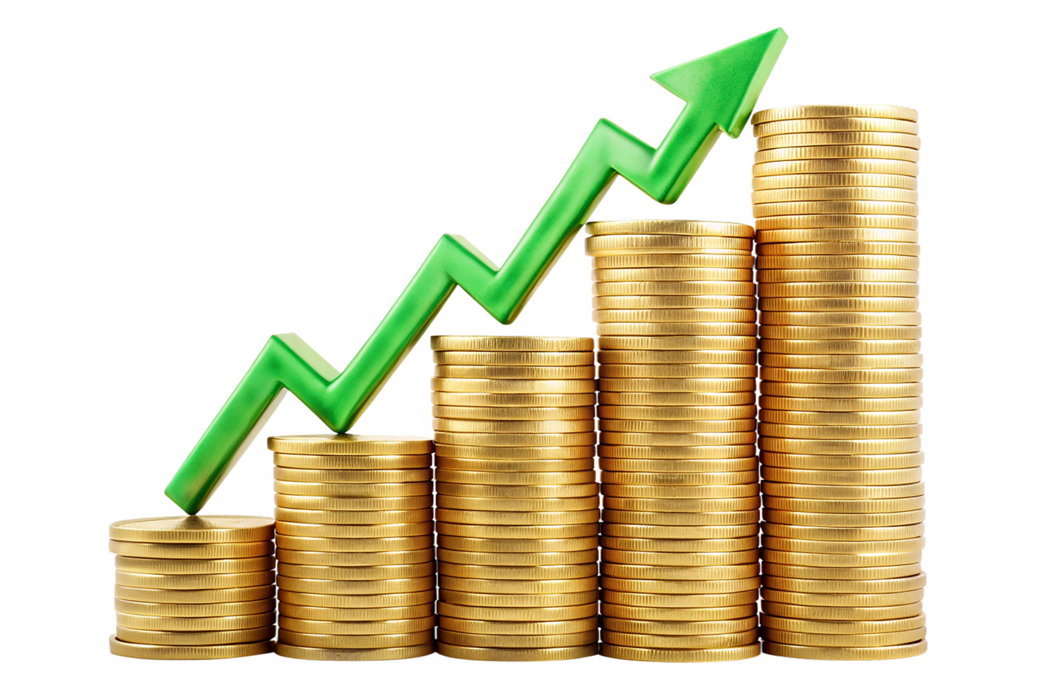 Golden coins stacked beside a rising graph signify business growth and financial success in the market. increasing stacks of golden coins. png