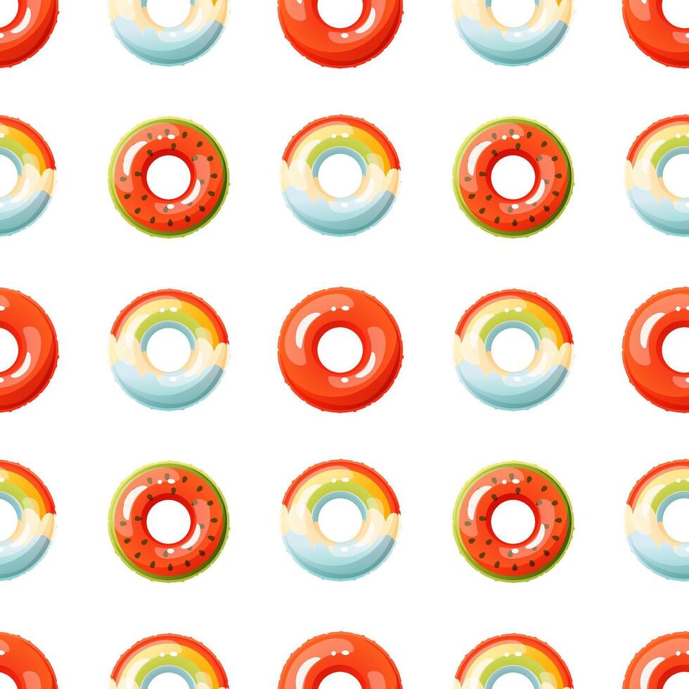 Seamless pattern of inflatable swimming rings. Bright lifebuoy, inflatable float toy. Summer accessory for swimming on the beach, in the pool. summer pattern. vector