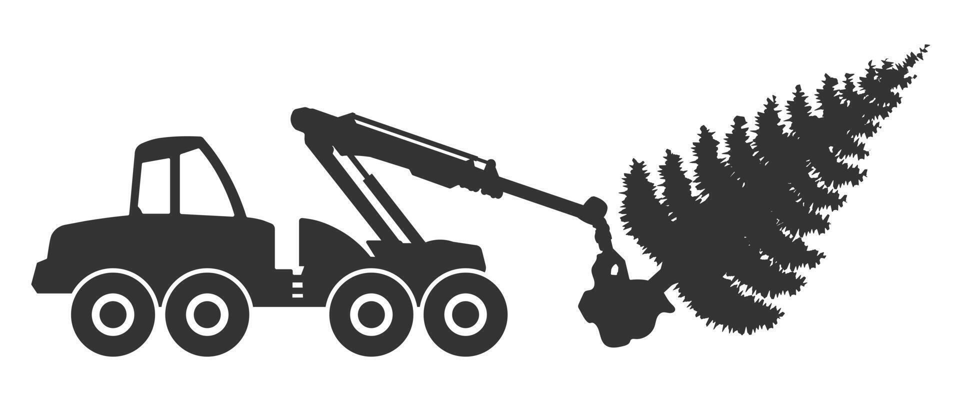 Log harvester icon symbol Shape. Timber logger machine logo sign. Woodworking industry. Forest harvesting V illustration image. Isolated on white background vector