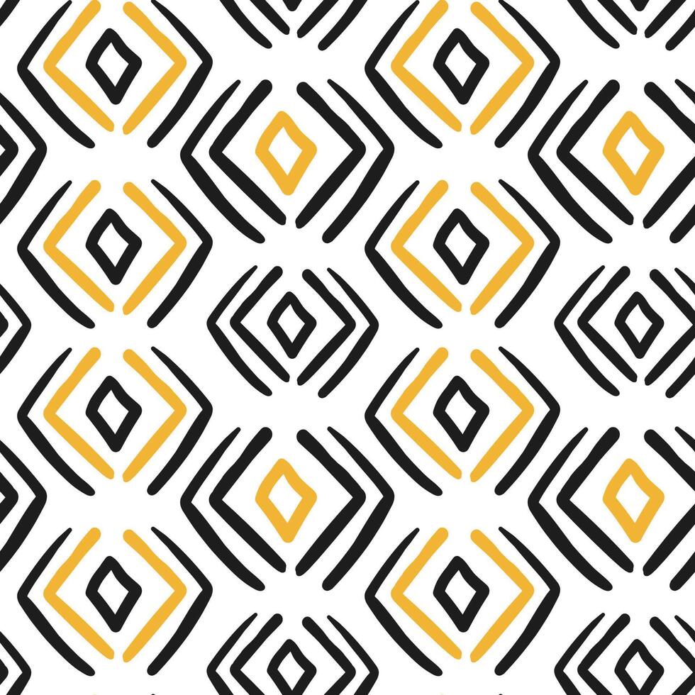 Geometric Rhombus Seamless Pattern in Black and Yellow Colors on White Background. Hand drawn modern pattern for textile, fabrics, wrapping paper vector