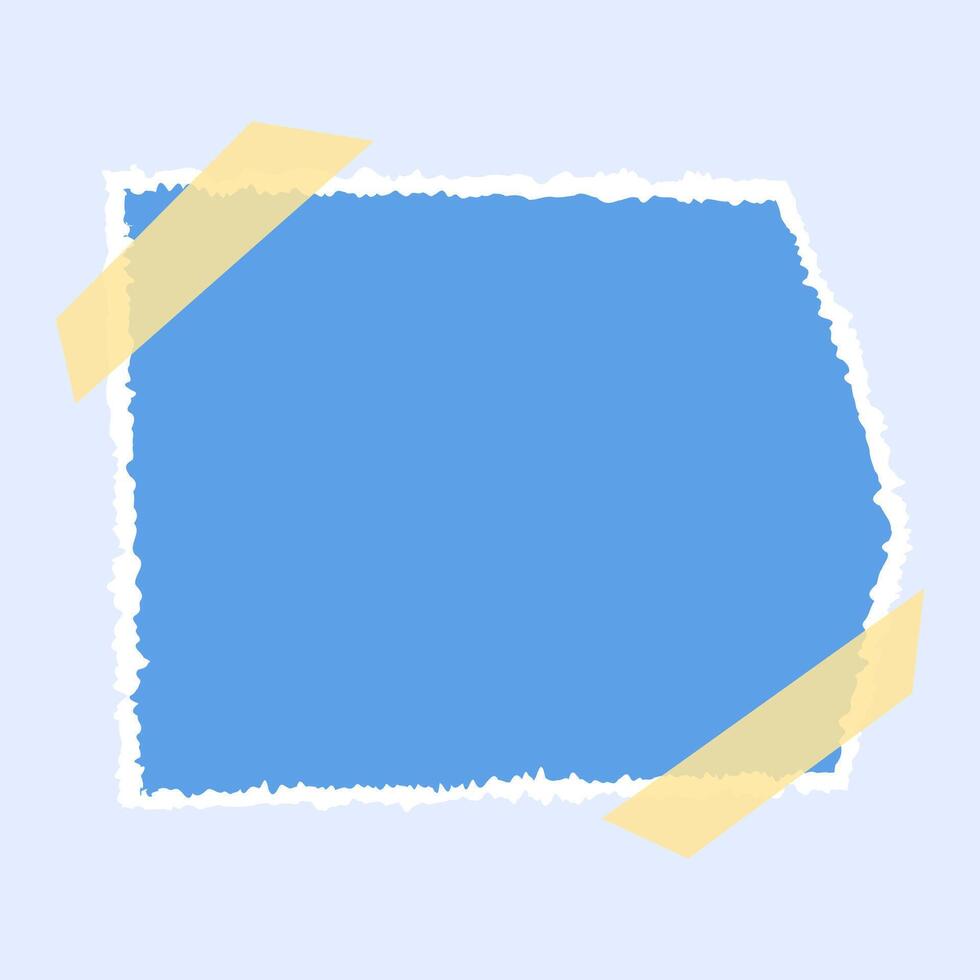 Blue Paper Note Memo with Adhesive Tape. Square Torn Paper Sheet with Scotch Tape. Contemporary Art Collage Blue Paper Sheet. Ripped paper blank reminder vector