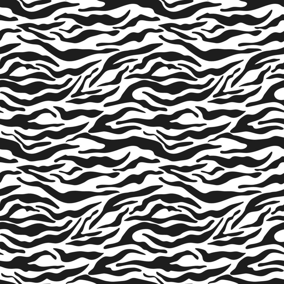Zebra Print Seamless Pattern Design for Textile, Fabrics, Wrapping Paper. Monochrome zebra skin stripes pattern. Black and white vector