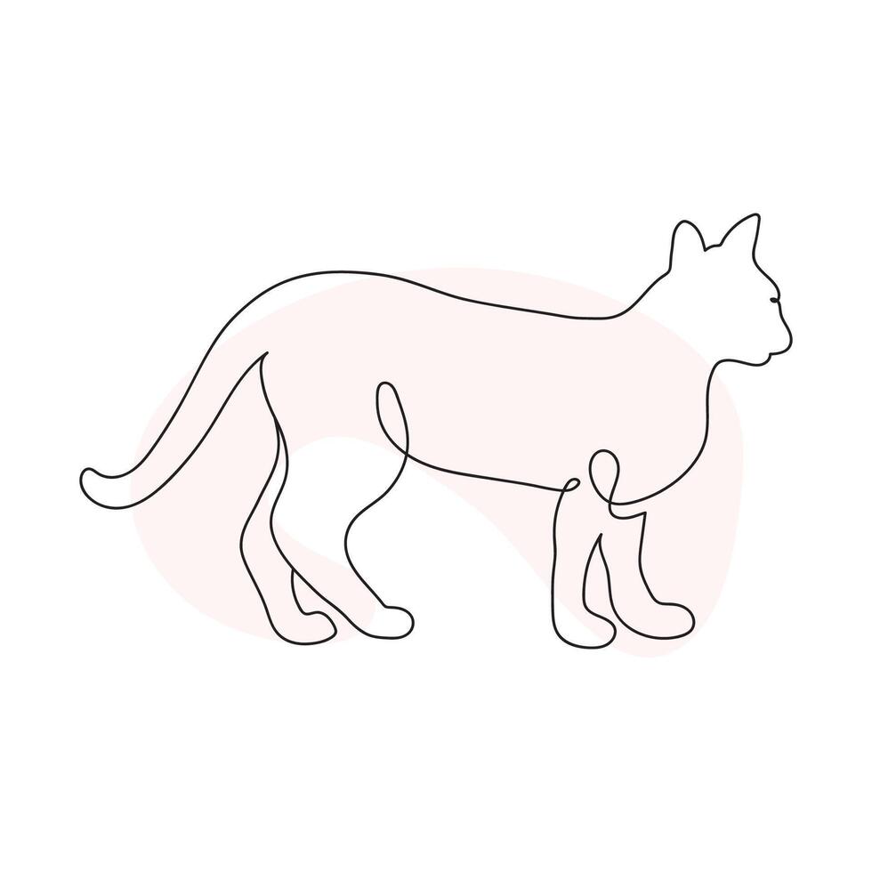 Cat Walking in Continuous One Line Drawing Style. Creative Outline Cat Icon Set. Cat Minimalist Contour Art with a Splash of Color isolated on white background vector