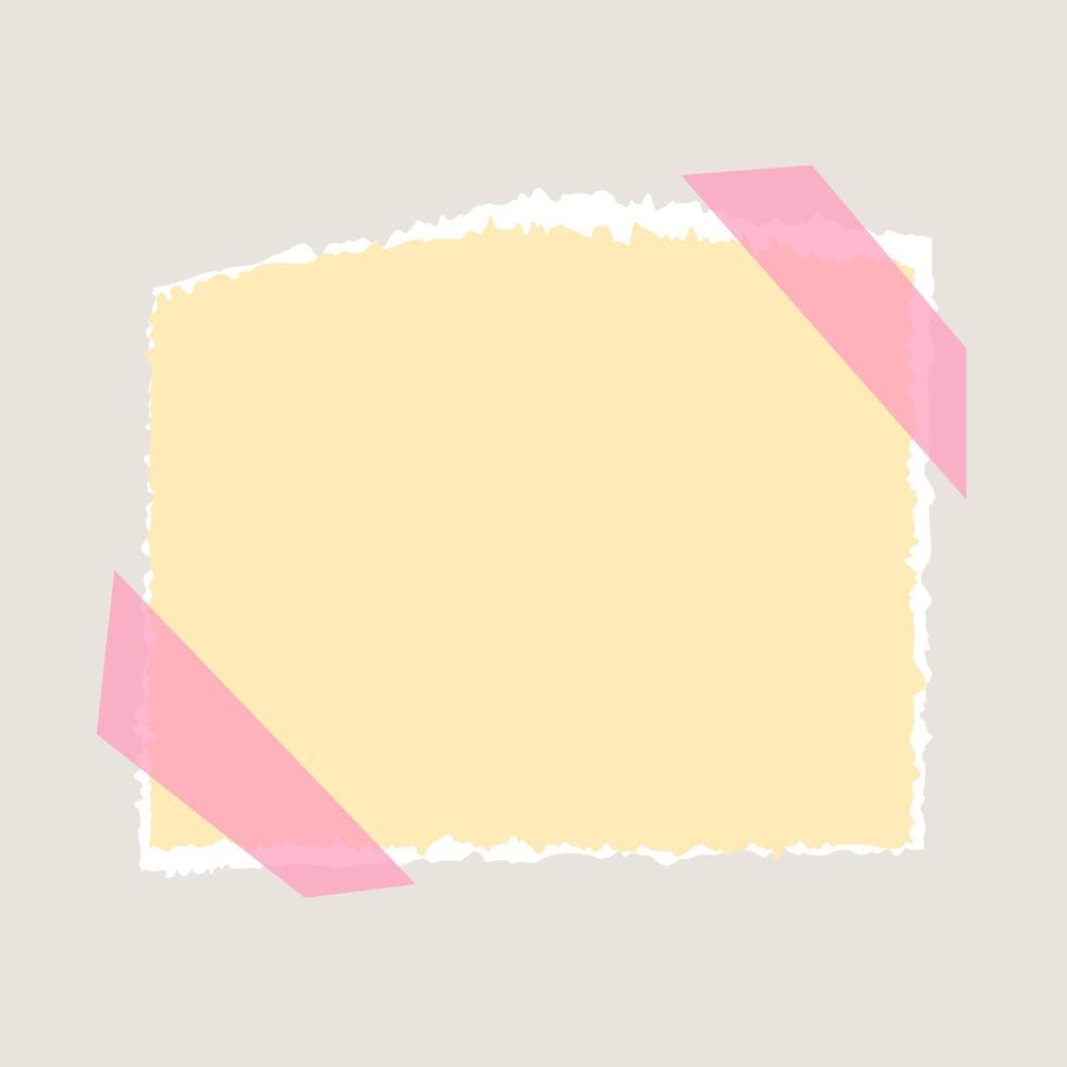Yellow Empty Paper Note Memo with Adhesive Tape. Torn Paper Sheet with Scotch Tape. Contemporary Art Collage Paper Sheet. Ripped paper strip reminder vector
