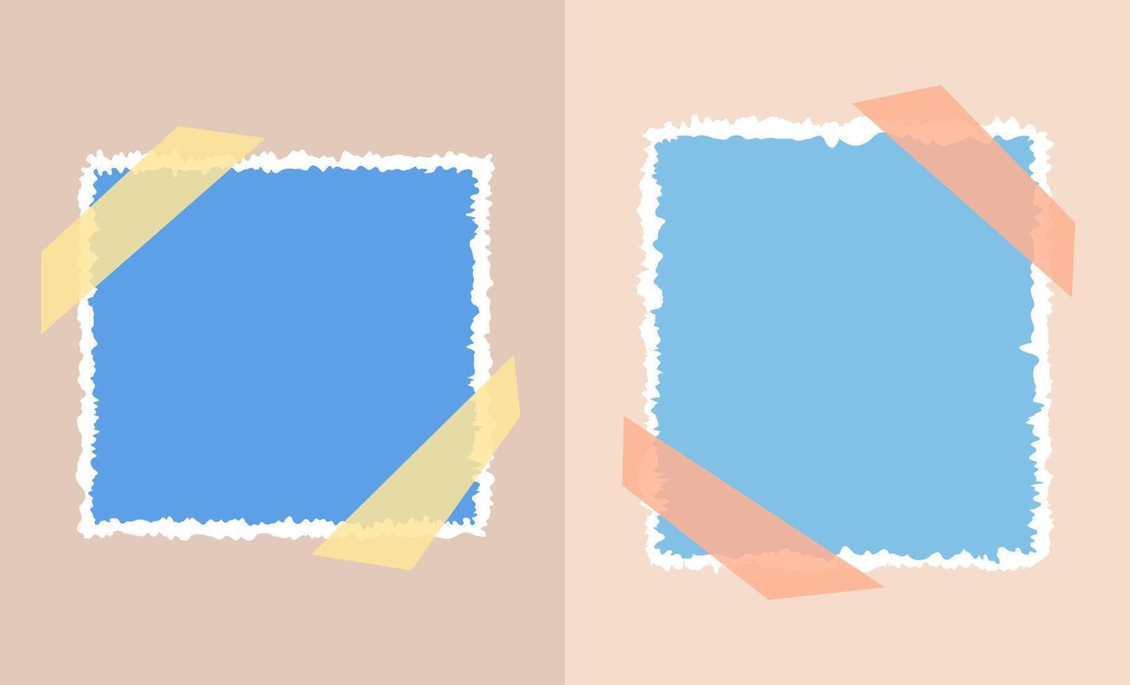 Paper Note Memo with Adhesive Tape. Square Torn Paper Sheet with Scotch Tape. Contemporary Art Collage Blue Paper Sheets. Ripped paper strips set. vector