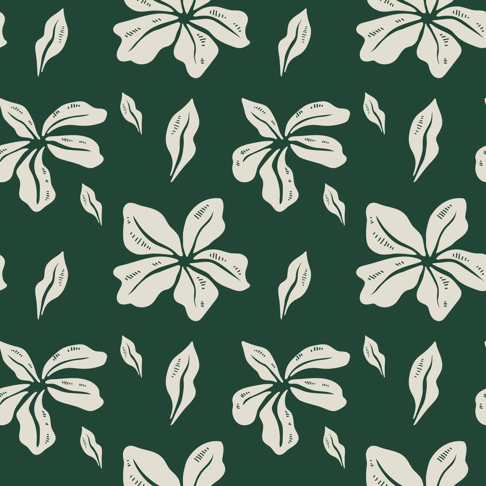 Green simple contemporary flower seamless pattern. Minimalist hand draw flower pattern for fabrics, textile, wrapping paper, cards. Beige and green vector