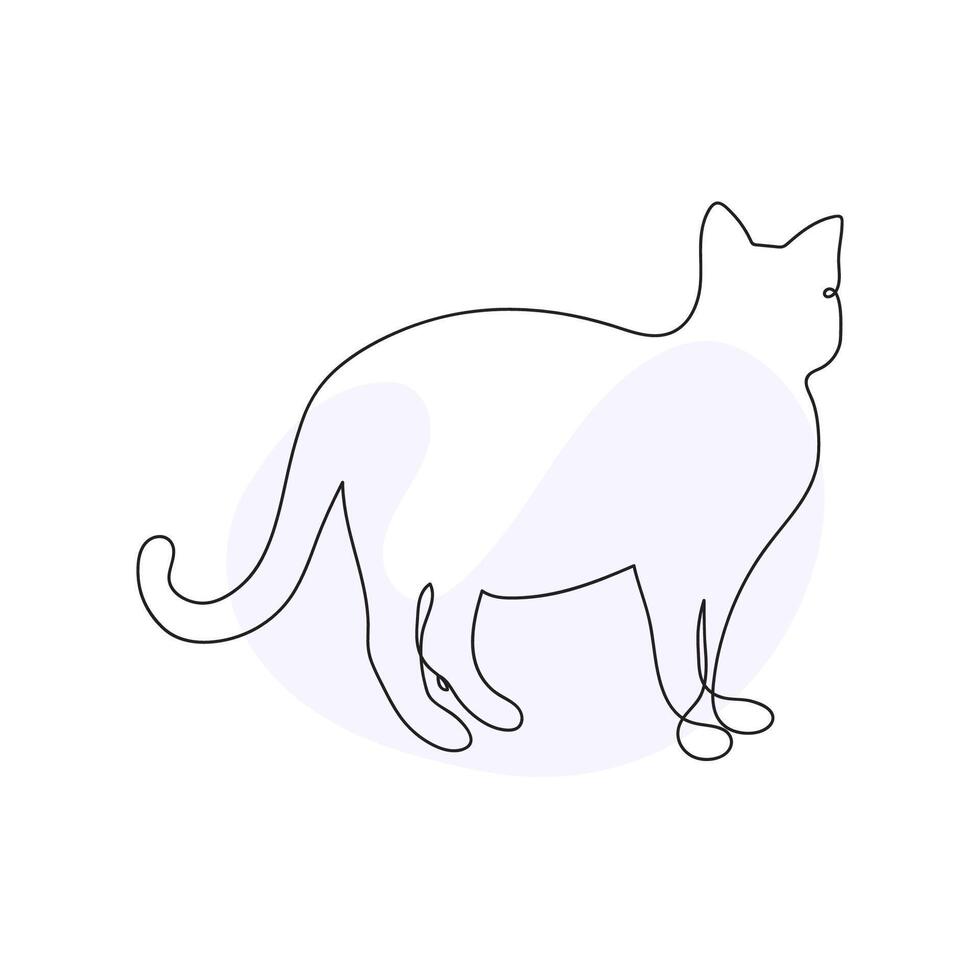 Cat in Continuous One Line Drawing Style. Creative Outline Cat Icon Set. Cat Minimalist Contour Art with a Splash of Color isolated on white background vector