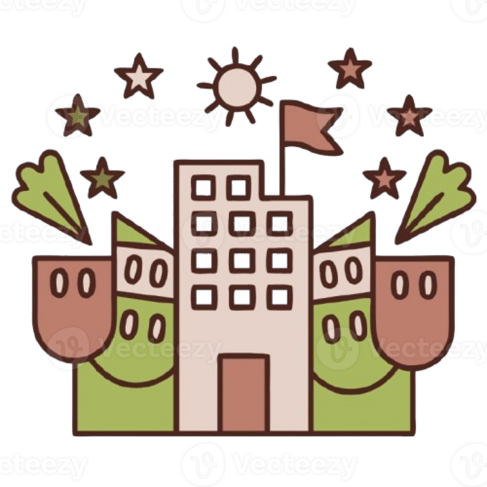 A cartoon building with stars and flags png