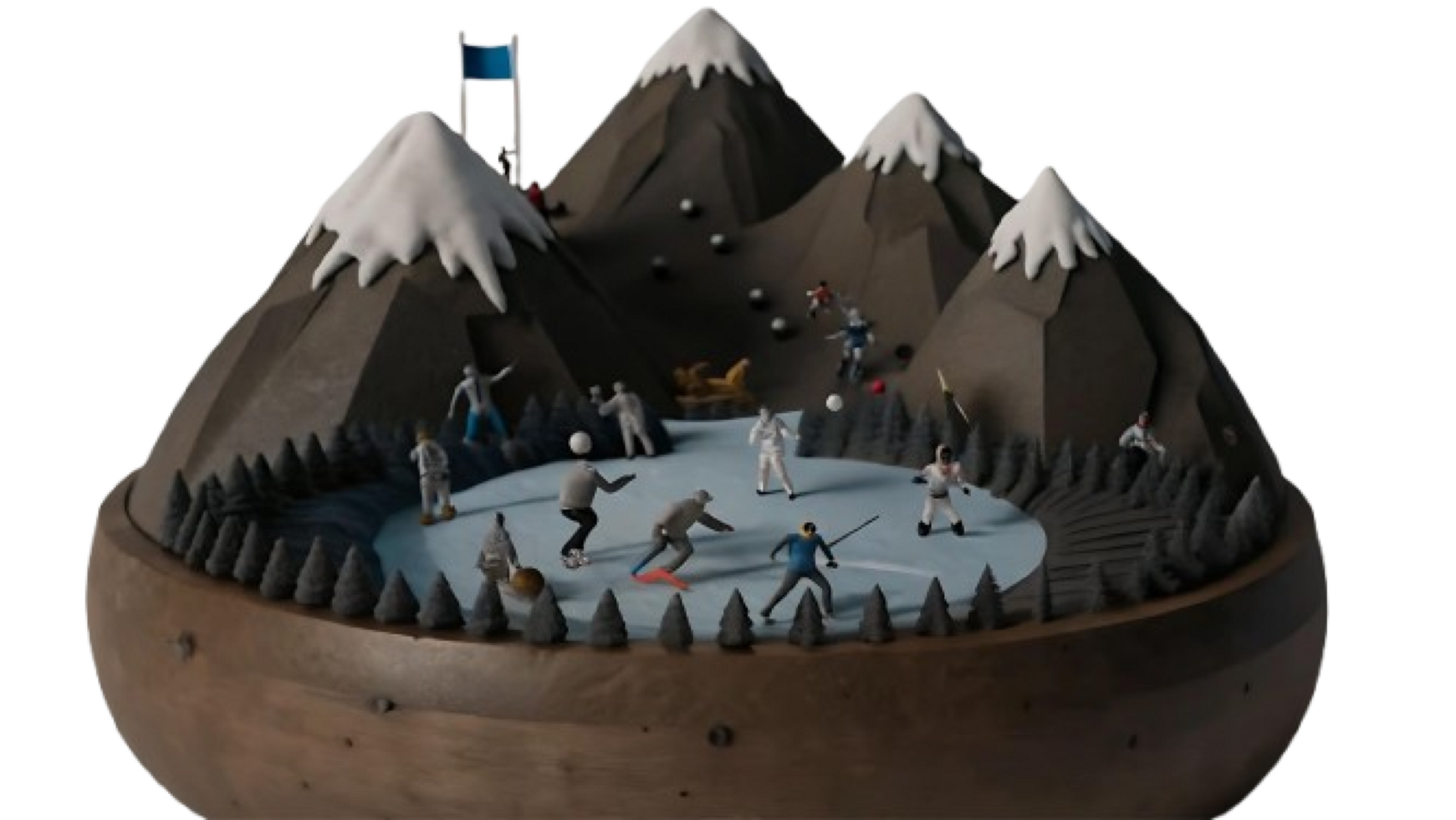 A wooden mountain with people on it png